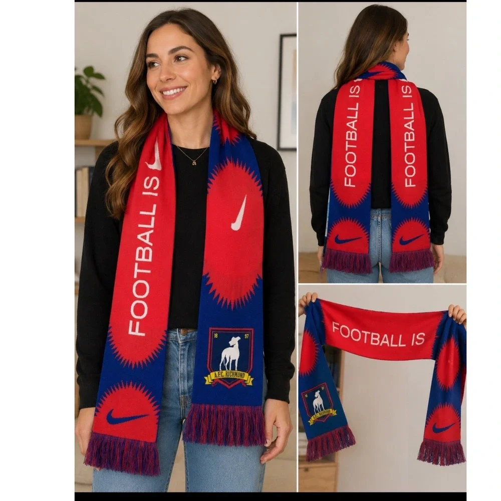 Nike AFC Richmond Scarf Ted Lasso Football Is Life Red Blue Soccer Fringed Scarf